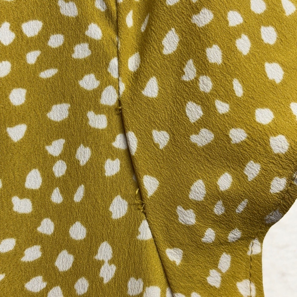 Banana republic mustard yellow button down blouse 12 tie neck short sleeve shirt - Picture 6 of 8